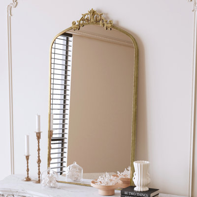 Miroir de 43 po x 24 po pour hall d'entrée rétro, cadre en métal, bronze antique, pour chambre à coucher, salon, miroir de pièce encadré orné, style, -