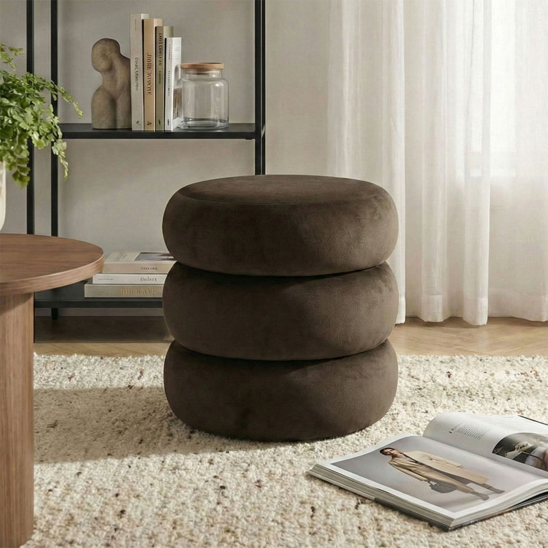 Repose-pieds moderne en velours avec rangement, Brun