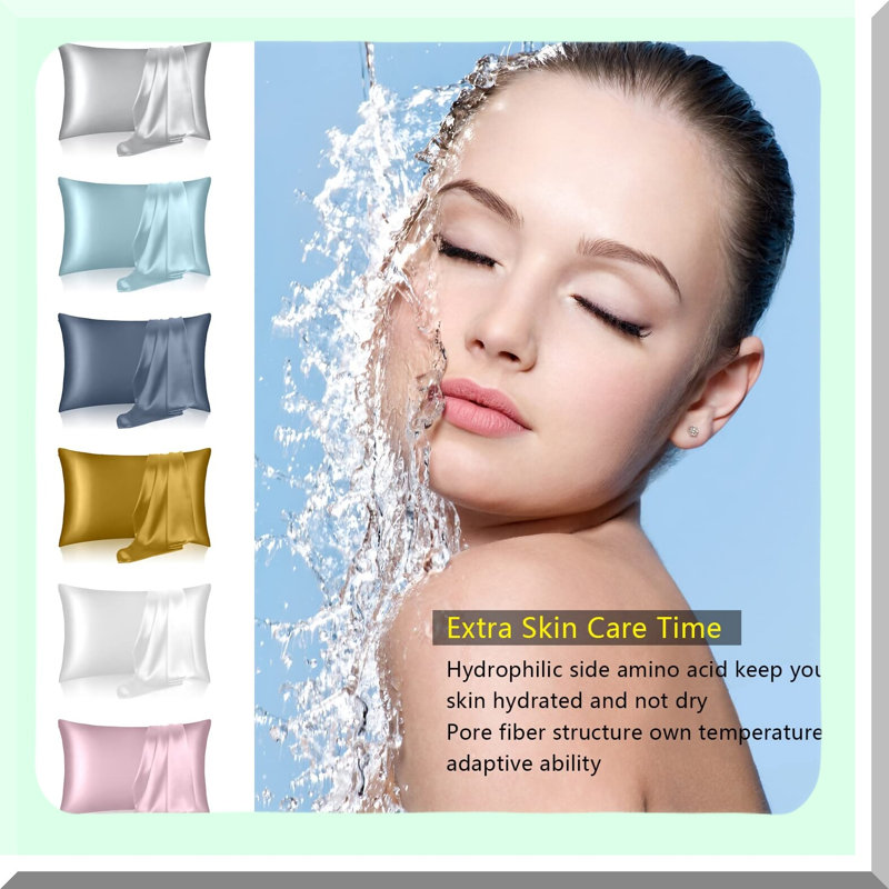CoolSilk HairGuard Pillowcase Set - 100% Mulberry Silk, Hidden Zipper, Cooling Technology, Queen Size - Pack of 2, Blue