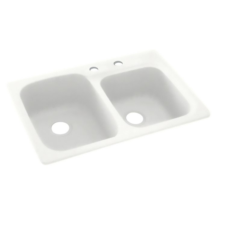 33'' L Mounting / Installation Required Double Bowl Solid Surface Kitchen Sink, 2 Hole 2C, Off White