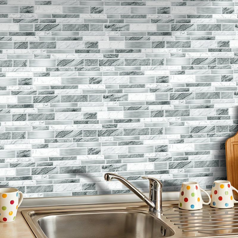 20Pcs Self-Adhesive Wall Tile Stickers with Marble Effect, White/Grey
