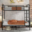 Lit double superposé au-dessus de grand lit double en métal, lits superposés détachables industriels avec garde-corps pour adolescents, noir