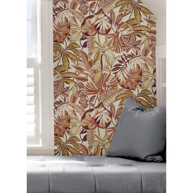 Papier peint auto-adhésif turquoise Feuilles, Orangé