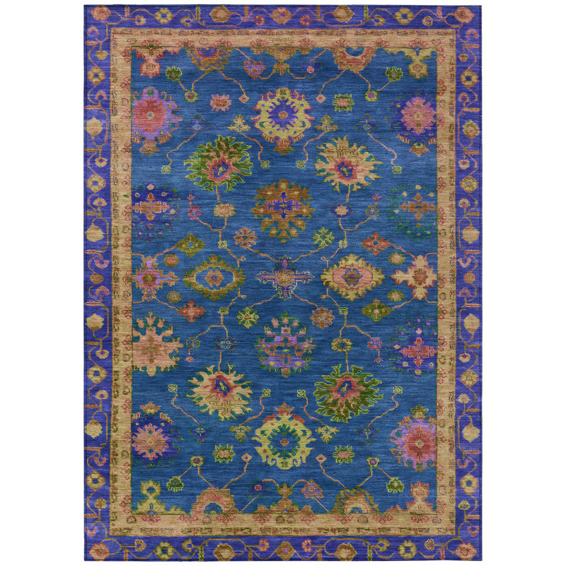 Machine Washable Indoor/Outdoor Xhevrie Blue Rug, Rectangle 8' x 10'