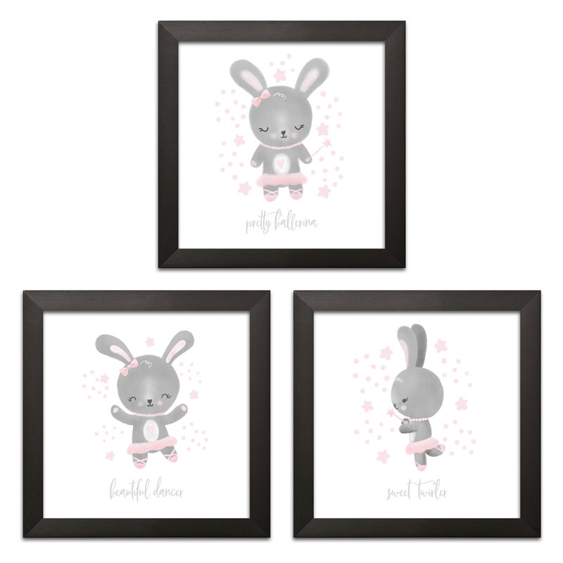« tourbillon doux » et « joli ballerine lapin prints », ensemble de 3 reproductions d’impressions, Cadre noir