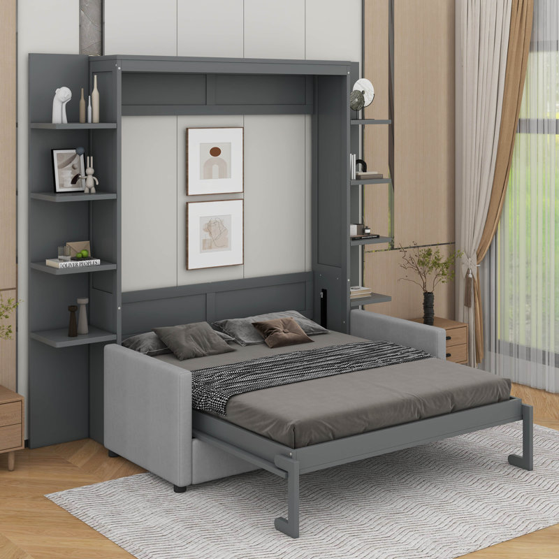 Grand lit escamotable avec canapé, Gris