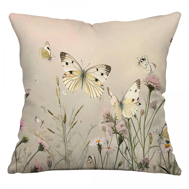 Coussin Butterflies, coussins en coton naturel, H 14 po x l 14 po