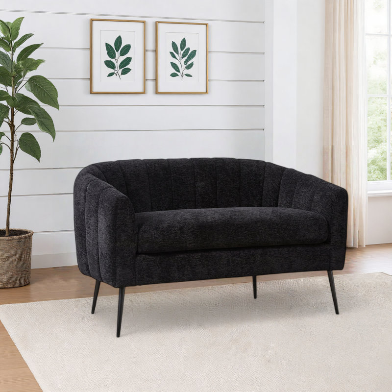 50" W Chenille Upholstered Channel Tufted Loveseat, Black