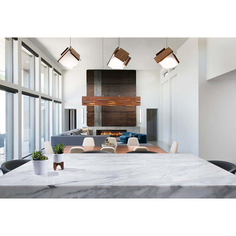 Mica 1 - Light LED Unique/Statement Pendant, Dark Stained Walnut, 2700K (Warm)