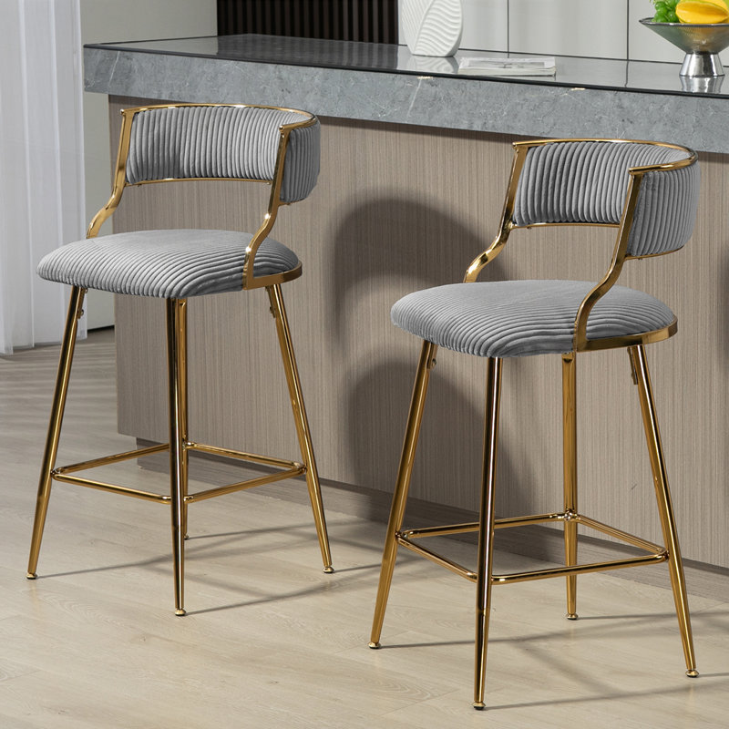 Tabourets de bar en velours côtelé, Gris