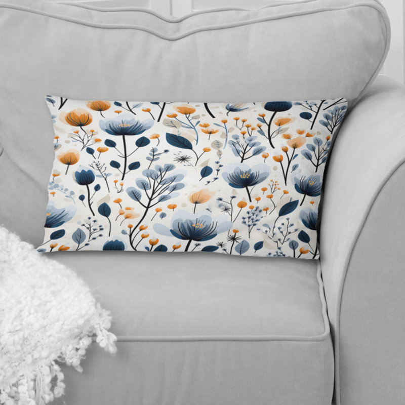Cottage Blue And White Floral Bloom Pattern - Floral Printed Throw Pillow