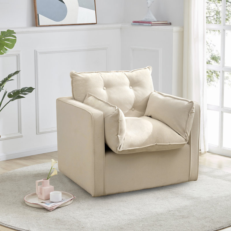 Chaise d'appoint pivotante avec coussin de soutien du dossier, fauteuil rembourré moderne, Beige