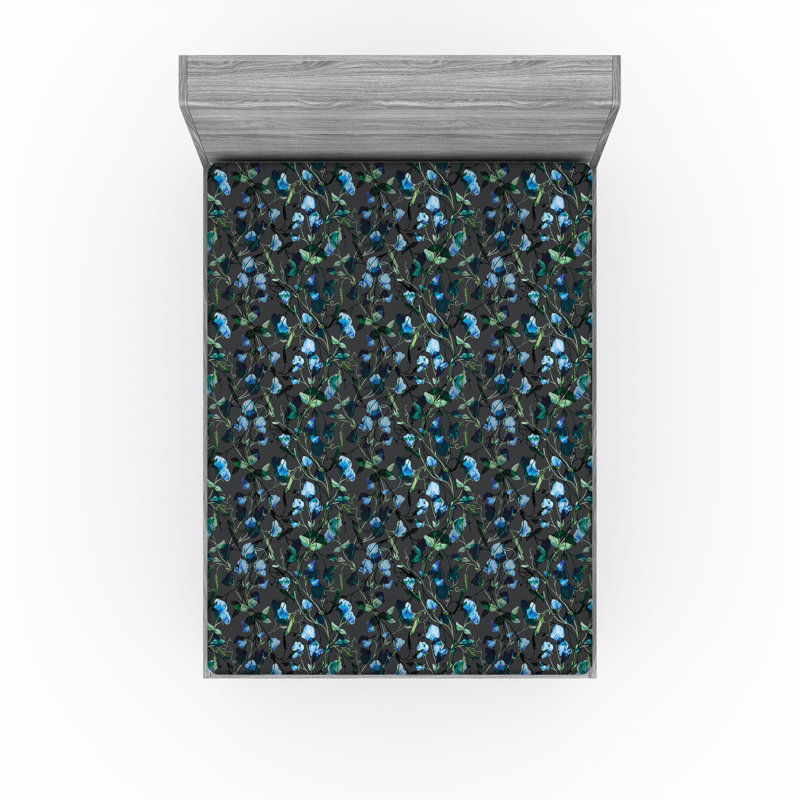 Drap-housse Ambesonne, Vert réséda / motif floral bleu ciel, Drap-housse de taille double