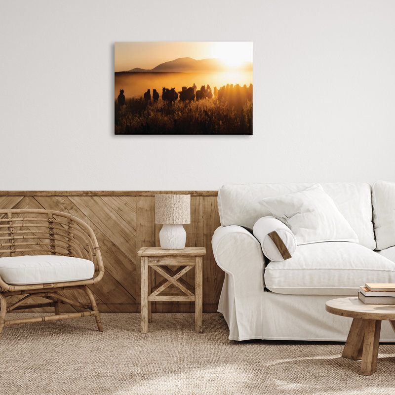 Art mural en toile Sun Bleached Cowboy & Horses, conception par PHBurchett, H 20 po x l 30 po