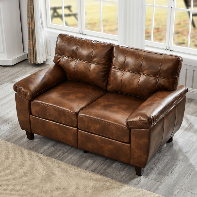 Fauteuil brun de 150 cm avec rangement, revêtement en cuir PU respirant, coussins d'assise et de dossier rembourrés à ressorts ensachés, grand accoudoir.