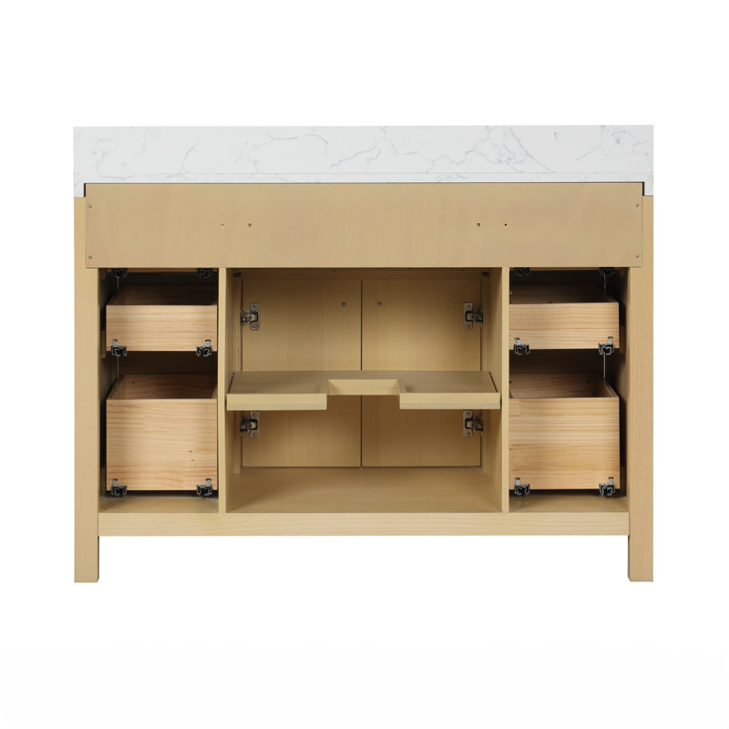 Ensemble de meuble-lavabo autoportant 48 po en chêne classique avec comptoir en quartz blanc Tauté