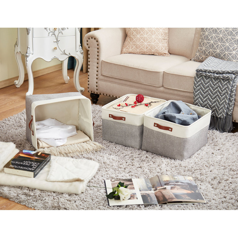 Bac de rangement en tissu XL, Gris / blanc, 3