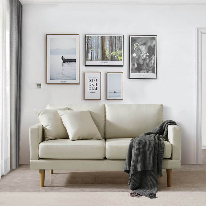 Causeuse à accoudoirs carrés 59 po Cainon, Beige