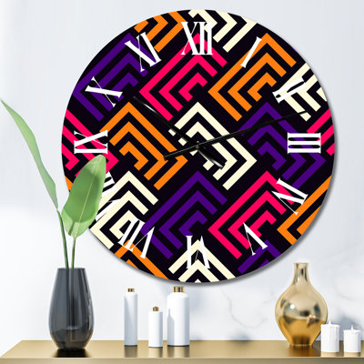 Horloge murale orange à motif rectangulaire blanc et mauve