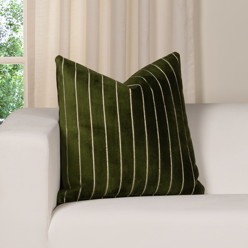 Maxton Striped Rayon/Viscose Reversible Throw Pillow, Green, Polyester, Square 22"