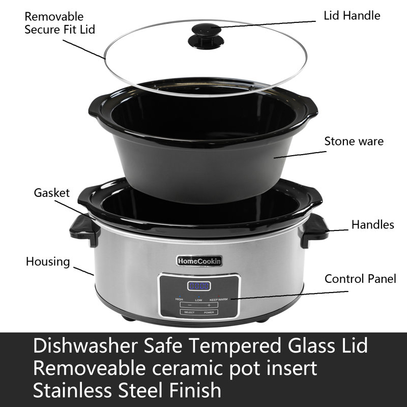 HomeCookin Programmable Slow Cooker 7QT Stainless Silver, 7 Qt, Stainless Silver/Black