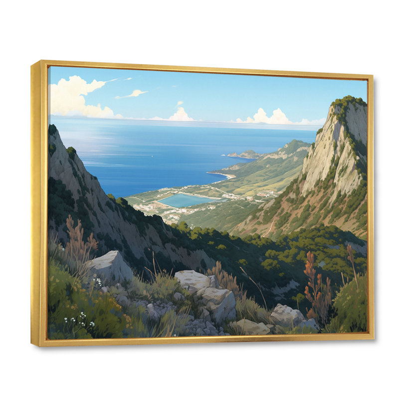«Rocky Coastal Tones» sur toile, Cadre flottant doré, H 34 po x l 44 po x P 1,5 po