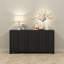 Buffet 4 portes en placage de pin noir, accents linéaires complexes et pieds triangulaires pour le salon-1387550995