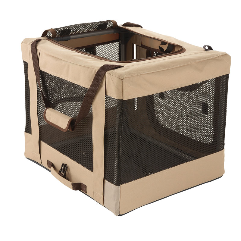 Medium Beige and Brown Foldable Travel Pet Crate