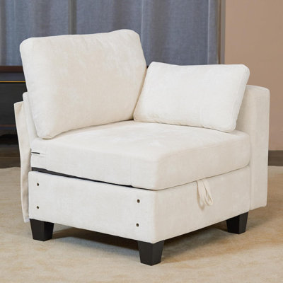 Oversized Single seat with right armrest Compression Chenille Convertible Sofa with Storage, Beige