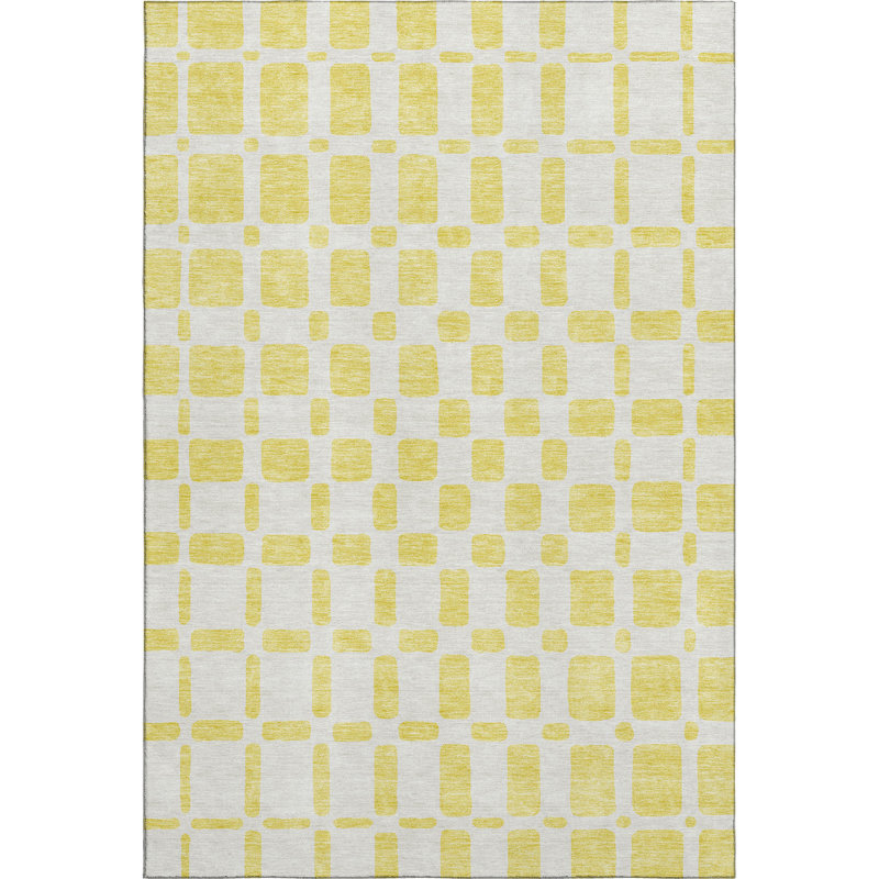 Premium Machine Washable Prisco Yellow Rug, Rectangle 2'6" x 3'10"