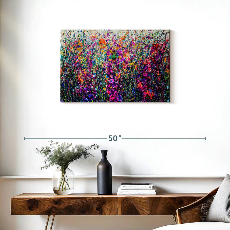 Hollyhocks Inspired By Pollock, 20" H x 30" W