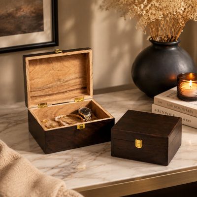 Handcrafted  Acacia Wood Decorative Storage Box Set of 2 