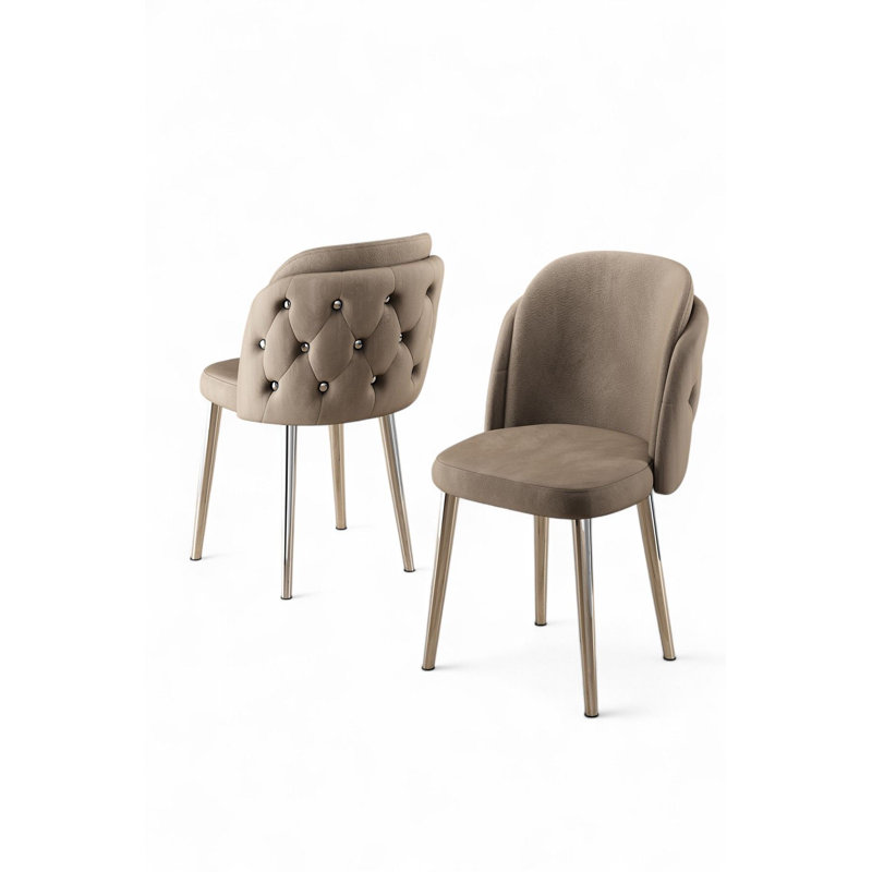 Ensemble de chaises modernes 6 pièces, cappuccino et chrome | Cadre 100% métal, envers en contreplaqué, tissu BabyFace, 17,7 po x 32,3 po x 18,1 po | Coussins en mousse: dossier de 0,9 po et siège de 1,1 po | Élégant et durable pour une utilisation à la maison et à l'accueil