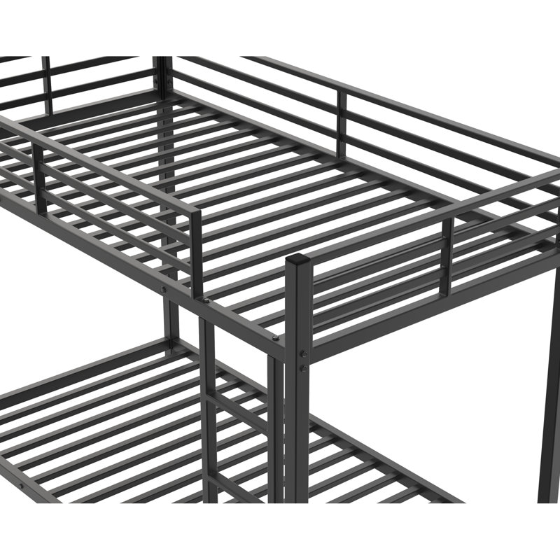 Lit superposé simple au-dessus d'un lit bas, structure de lit en acier noir, acier de haute qualité, conception sécuritaire avec rail pleine longueur, assemblage facile, limite supérieure de 350 lb, inférieure inférieure de 500 lb, idéale pour les dortoirs étudiants, fer à repasser