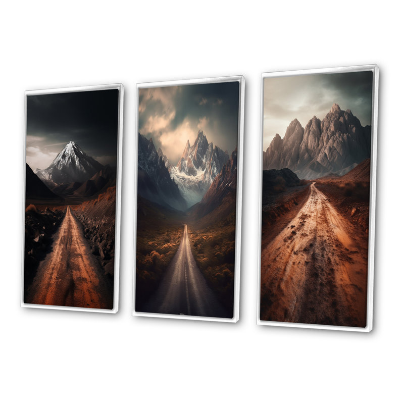 Endless Roads to Misty Snow Mountains IV - ensemble de 3 reproductions, Cadre flottant blanc, H 36 po x l 20 po