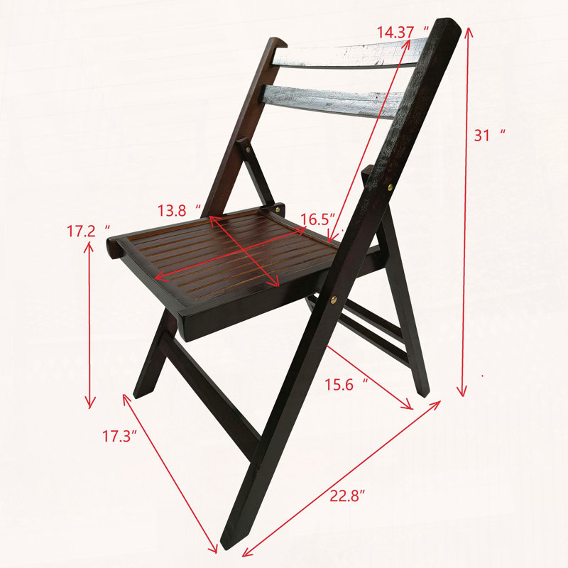 Chaise pliante en bois massif, ensemble de 4, siège à lattes et dossier ouvert, Cerisier