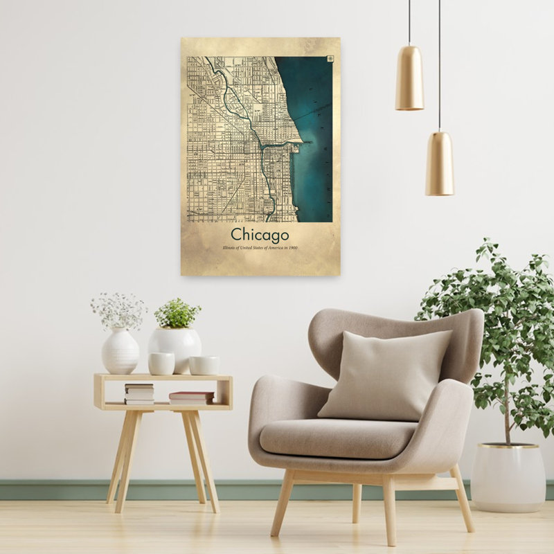 Carte rétro de Chicago, art mural rétro, H 36 po x l 24 po