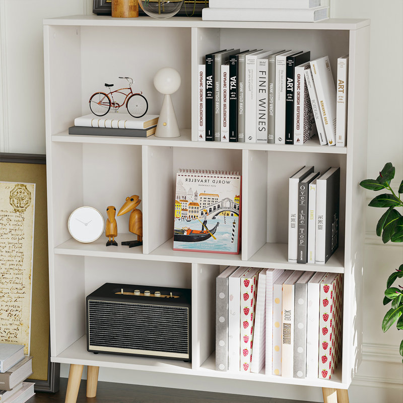 Jaen Solid and Manufactured Wood Cube Bookcase, Grand White, (7 Shelves) 42.5" H x 31.5" W x 9.4" D  