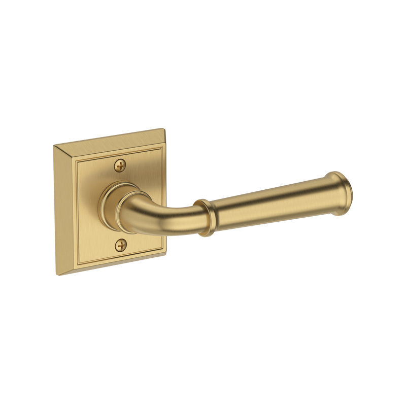 Dunsmoor Passage Lever with Chamfered Square Rose in Lifetime (PVD) Satin Brass, Satin Brass