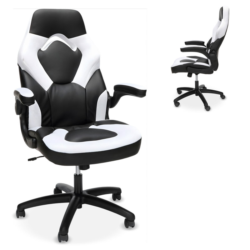 Fauteuil de jeu ergonomique pour adultes RESPAWN 3085, siège de bureau à haut dossier avec appui-tête et accoudoirs rabattables, siège de jeu en cuir de style course avec support lombaire, siège de bureau d'ordinateur de jeu vidéo - tissu gris
