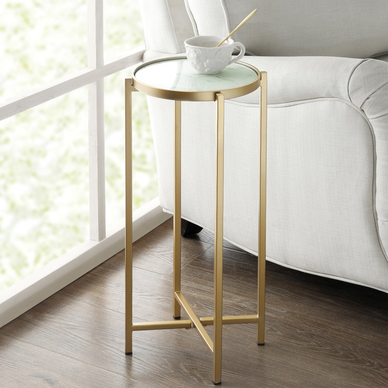 Small Round Gold Marble Side Table with Metal Frame