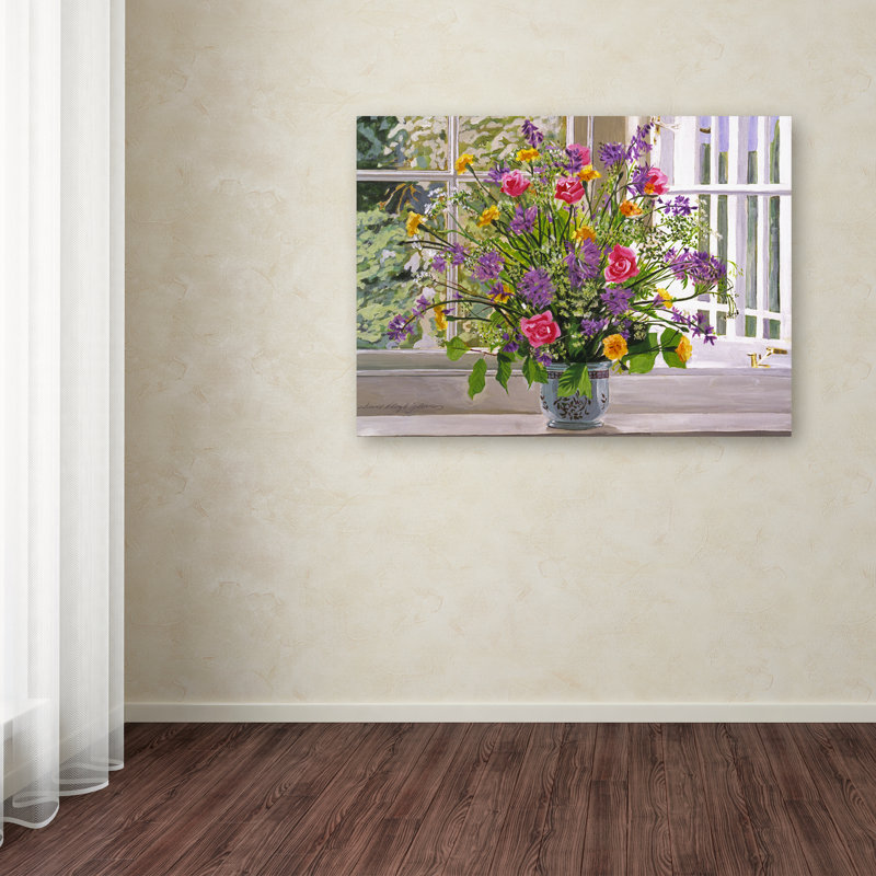 Large Colorful Floral Bouquet on Windowsill Canvas Art