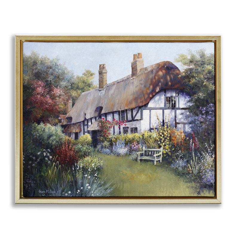  Art mural sur toile flottante, "Budding Cottage Garden" par Hilary Mayes, H 17 po x l 21 po, Cadre flottant métallique doré