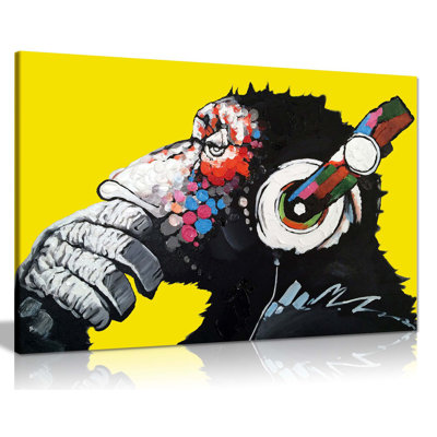 Cool Ape With DJ Heaphones - Wrapped Canvas Print