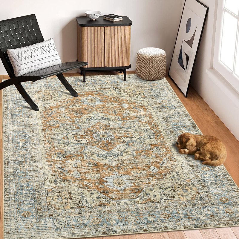 Rolunda Washable Floral Indoor Rug, Rectangle 4' x 6'