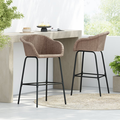 Santos Patio 29.5” Seat Height PE Rattan Bar Stools With Iron Legs by Bay Isle Home