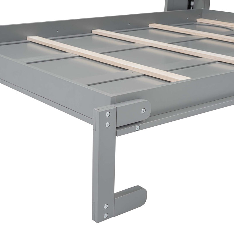 Lit escamotable mural avec tablettes Murphy, Gris, Lit double