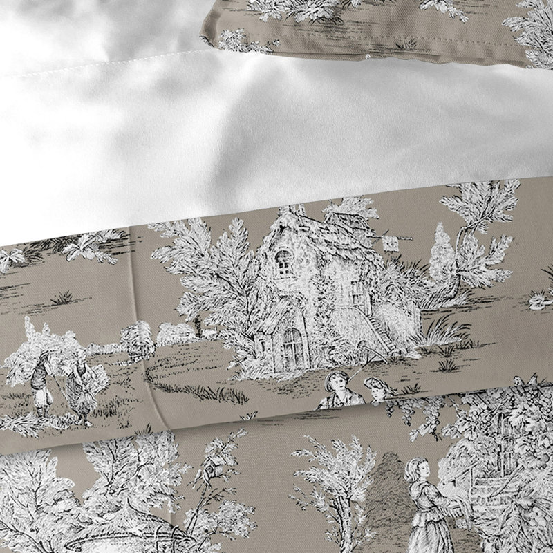 Chateau Gray and Black Cotton Queen Duvet Cover Set