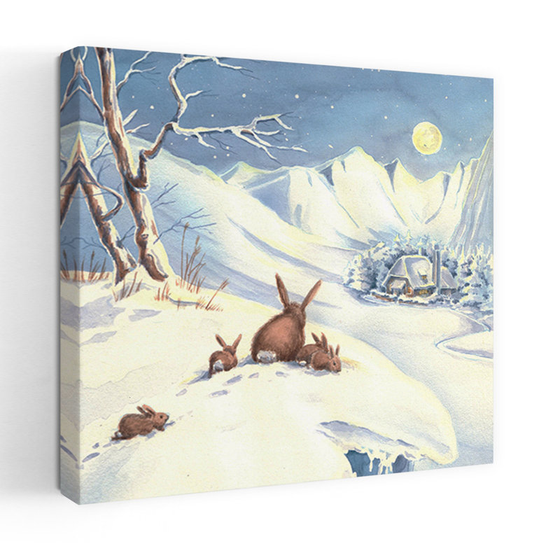 Rabbits Winter Moonlit Night Peaceful Tranquil Abstract Rabbit Forest Landscape Wall Art Print, 121.92cm H x 121.92cm W