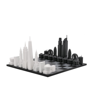 Acrylic New York vs Los Angeles Chess Set with Wood Hatch Board